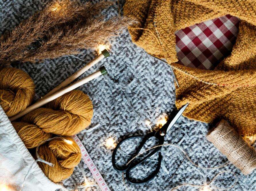 Sewing Materials On Gray Knit Textile