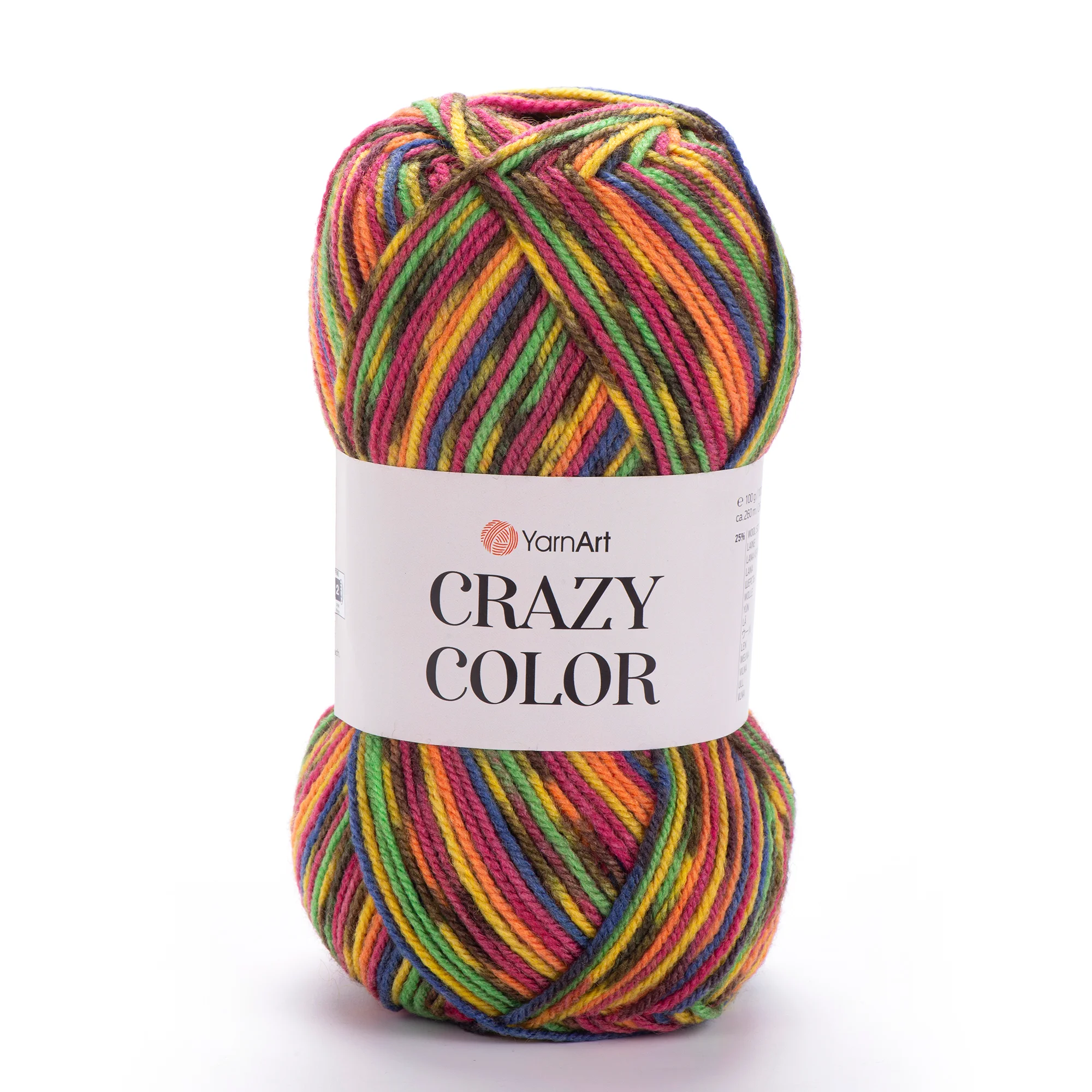 YarnArt Crazy Color fonal 100 g – színes keverék 25 % gyapjú és 75 % poliakril kreatív kötés- és horgolási projektekhez